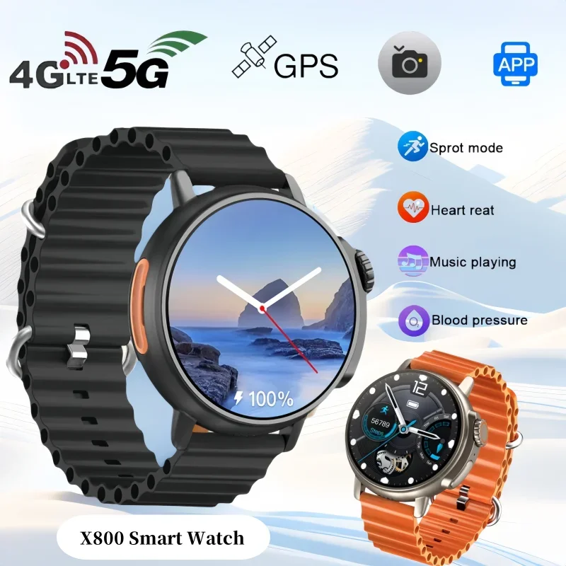 

X800 4G Smartwatch for Men Women: 360° Rotatable 200W Camera, GPS, WiFi, 4GB+128GB, Heart Rate Monitor