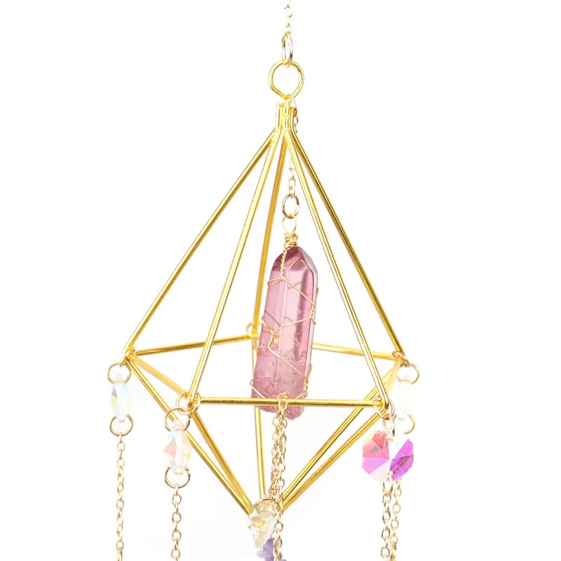 Rock Crystal Gravel Sun Catcher Lamp Stand Window Garden Hanging Decoration Natural Mineral Irregular Hexagonal Column Ornament
