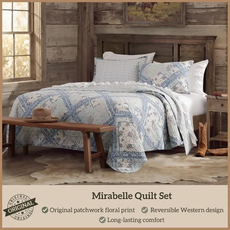 Paseo Road Mirabelle 3 Piece King Paisley Blue Quilt Set