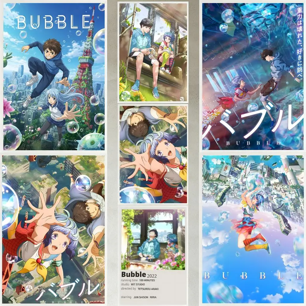 anime Bubble Poster Poster HD Waterproof Self-adhesive Art Print Wall Decor for Bedroom Living Room Gift