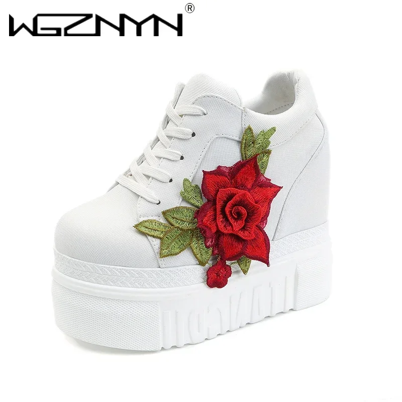 12 سنتيمتر عالية الكعب امرأة حذاء كاجوال أسافين منصة النساء أحذية Chaussure الخريف مصمم الارتفاع زيادة مضخات بيضاء أحذية رياضية