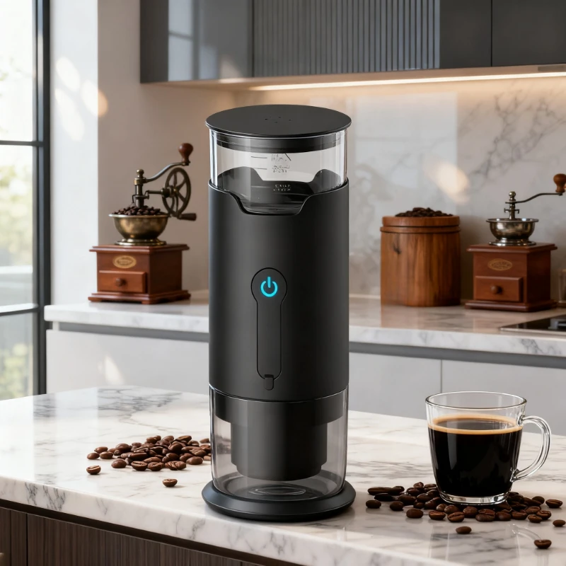 Tragbare Kaffeemaschine, geeignet für gemahlene Kaffee- und Kaffeekapseln, wiederaufladbar, handgehalten für Reisen