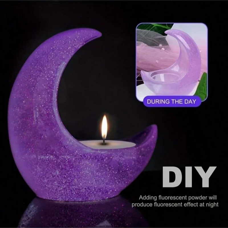 القمر على شكل شمعة حامل الراتنج قالب ثلاثية الأبعاد الجبس قالب من السيليكون للشموع الطين الحرف ديكور المنزل الصب