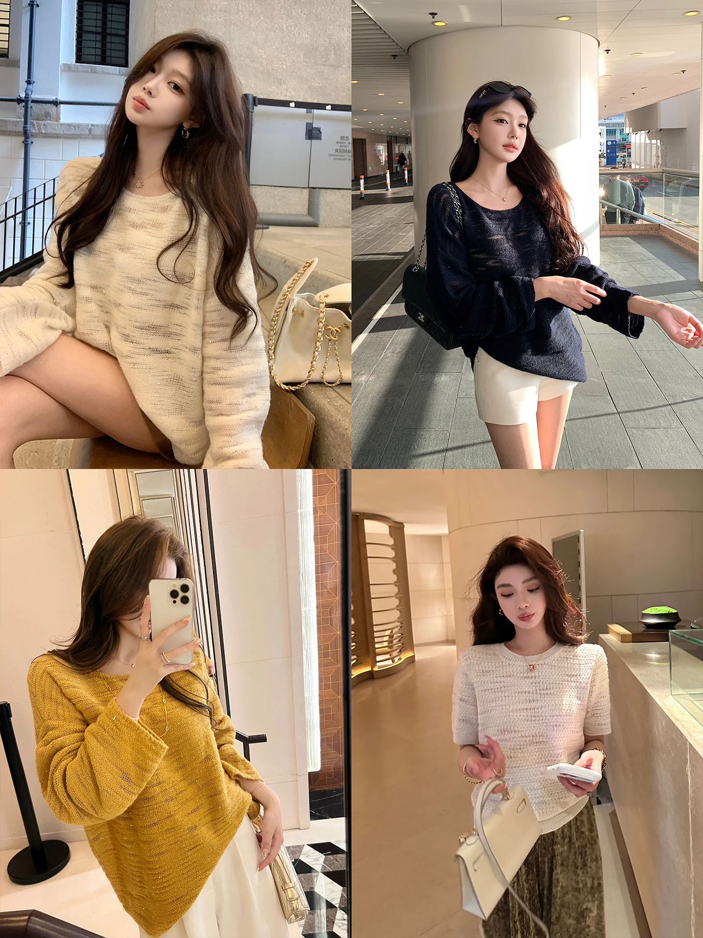 

Aurora Soft iny Wool Bamboo Fiber Knitted Long Sve Women's Casual Sle Loose Fit Winter Thin Yarn Glitter Top