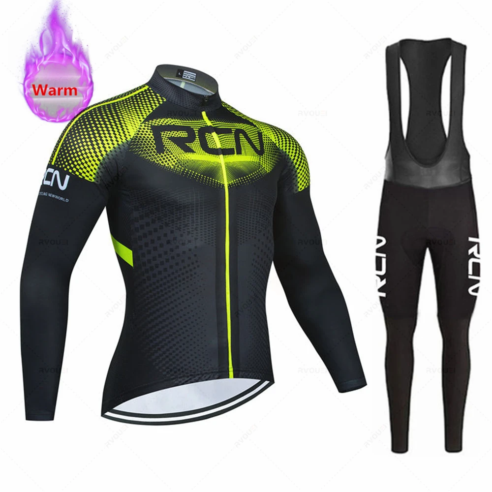 Rcn Winter Thermal Fleece Cycling Jersey Set Men Long Sleeve Ropa Ciclismo Bicycle Clothing Bib Pants Maillot Hombre Bike Jersey