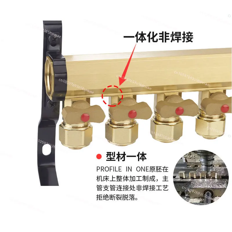 

All Copper Brass Floor Heating Natural Color Large Flow 6 Ways Geothermal Water Separator, Heating Pipe Control Valve Fittings