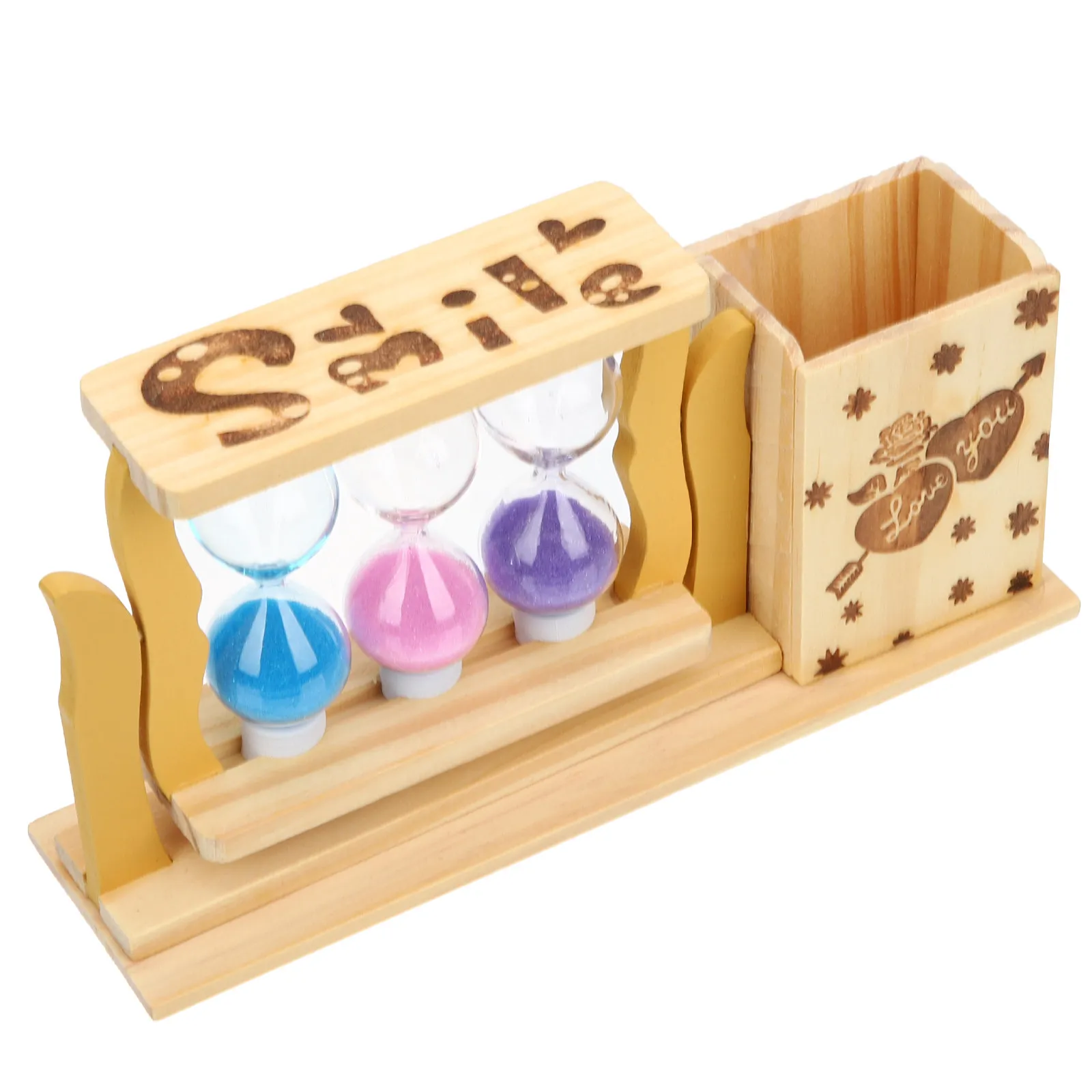 

Double Heart Wooden Pen Holder Creative Hourglass Pencil Holder Desktop Adornment Tabletop Decoration Gift for Kids