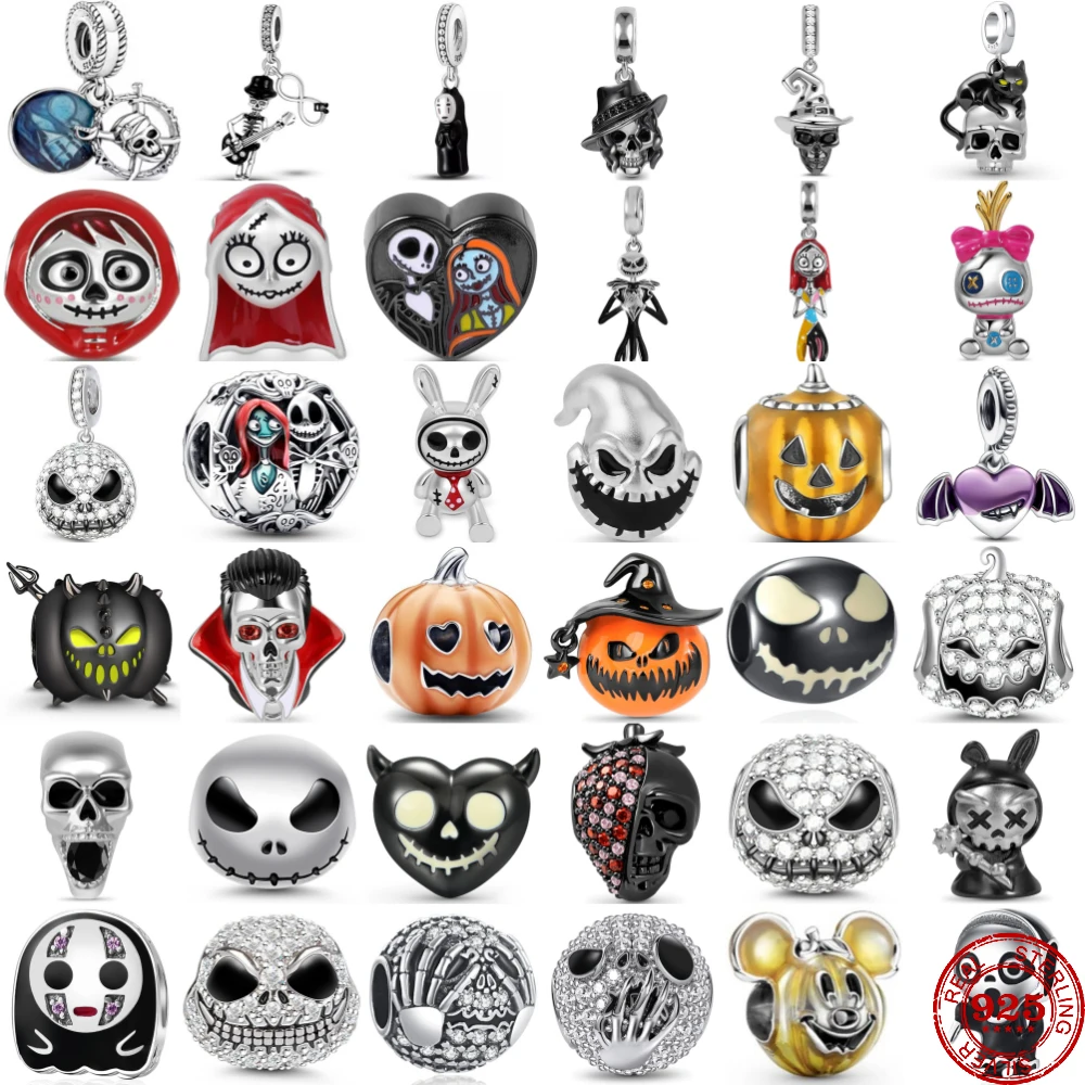 925 Sterling Silver Jack Glow-in-the-dark Spooky Pumpkin Halloween Disney micky charm pendant Fit Pendant Bracelet women Jewelry