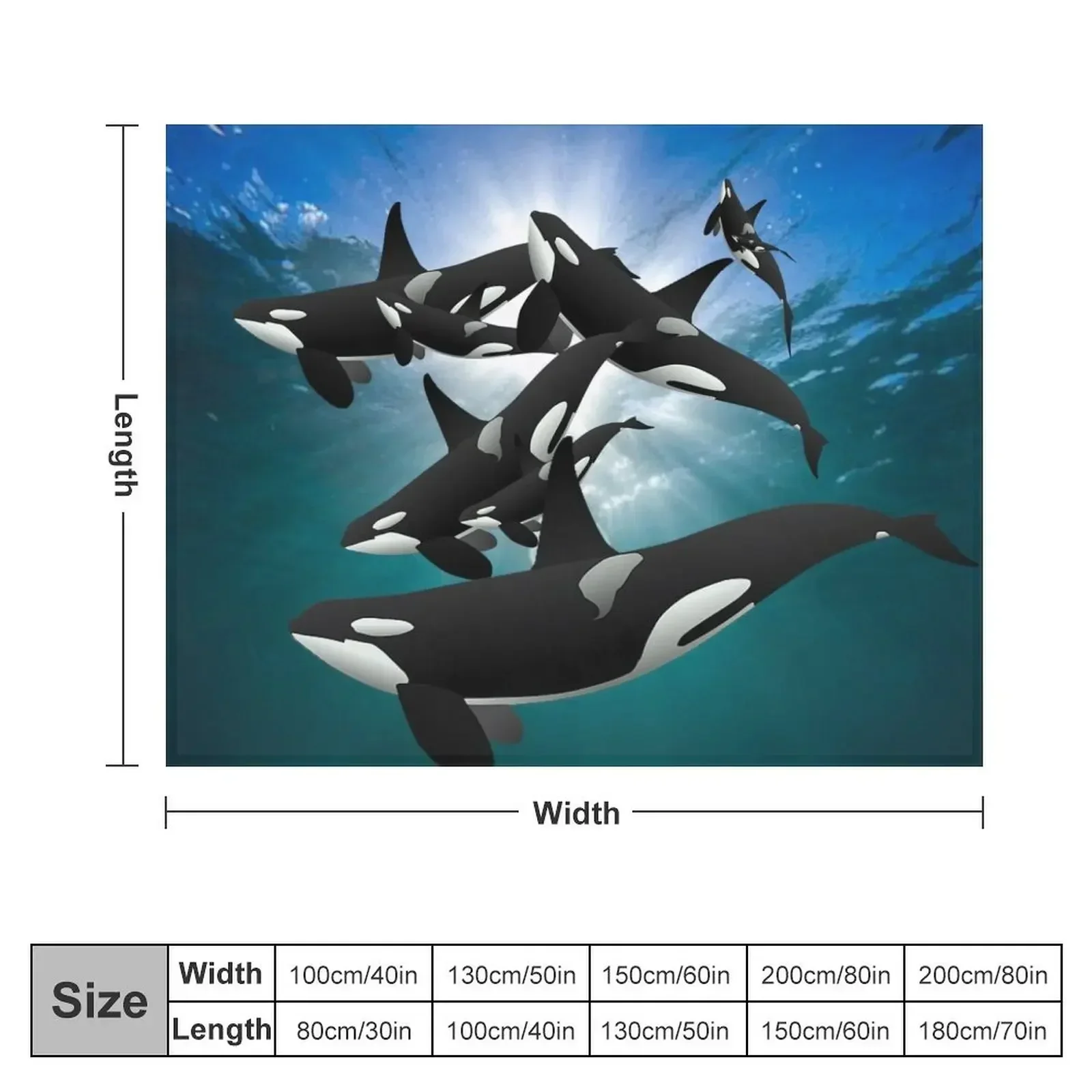 Ocean Orcas, Killer Whales and Calves Throw Blanket Thins Camping Plush Single Blankets