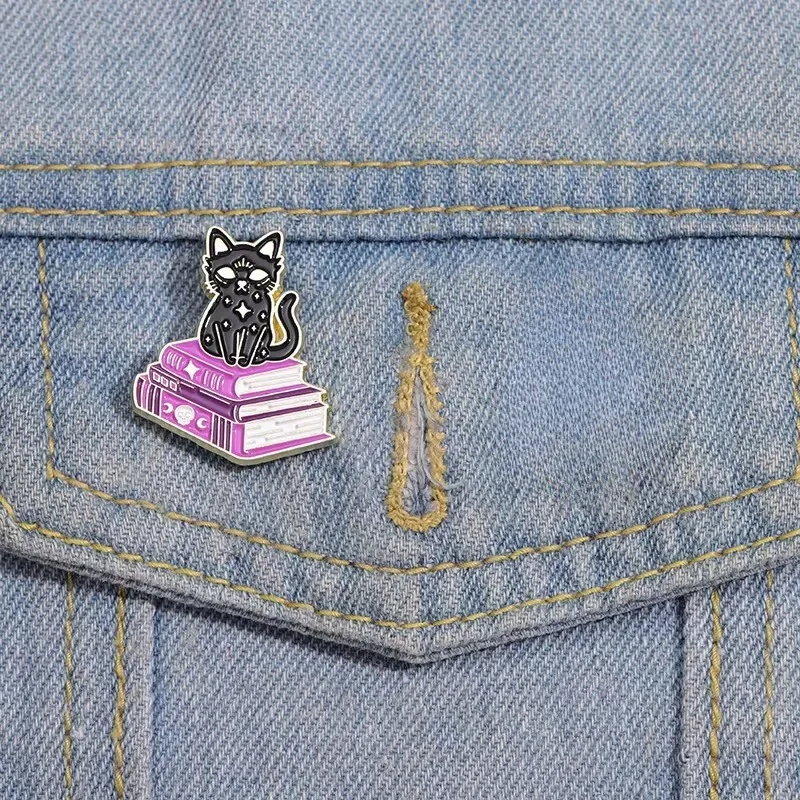 

Trendy Dark Punk Magic Cat Cartoon Brooch Black Cat Paint Alloy Badge Cute Animal Fashion Accessory for Clothes and Bags