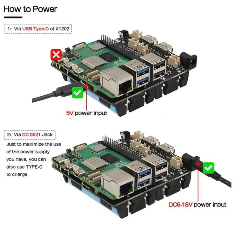 Gestionnaire d'alimentation UPS X1202 avec prise en batterie longue durée conversion DCDC efficace