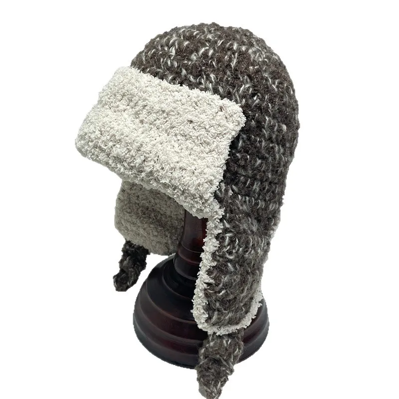قبعات كورية محبوكة يدويًا للرجال والنساء حافظات أذن سميكة دافئة لقبعات منسوجة للشتاء #6