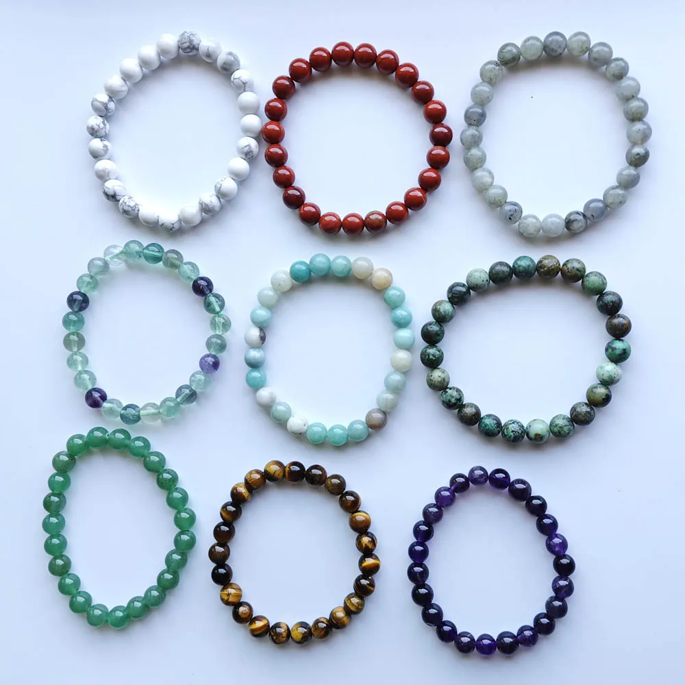 Natural Stone amazonite  African turquoise 8mm Beads Handmade stretch Bracelets & Bangles Gift for women jewelry Wholesale 6pcs