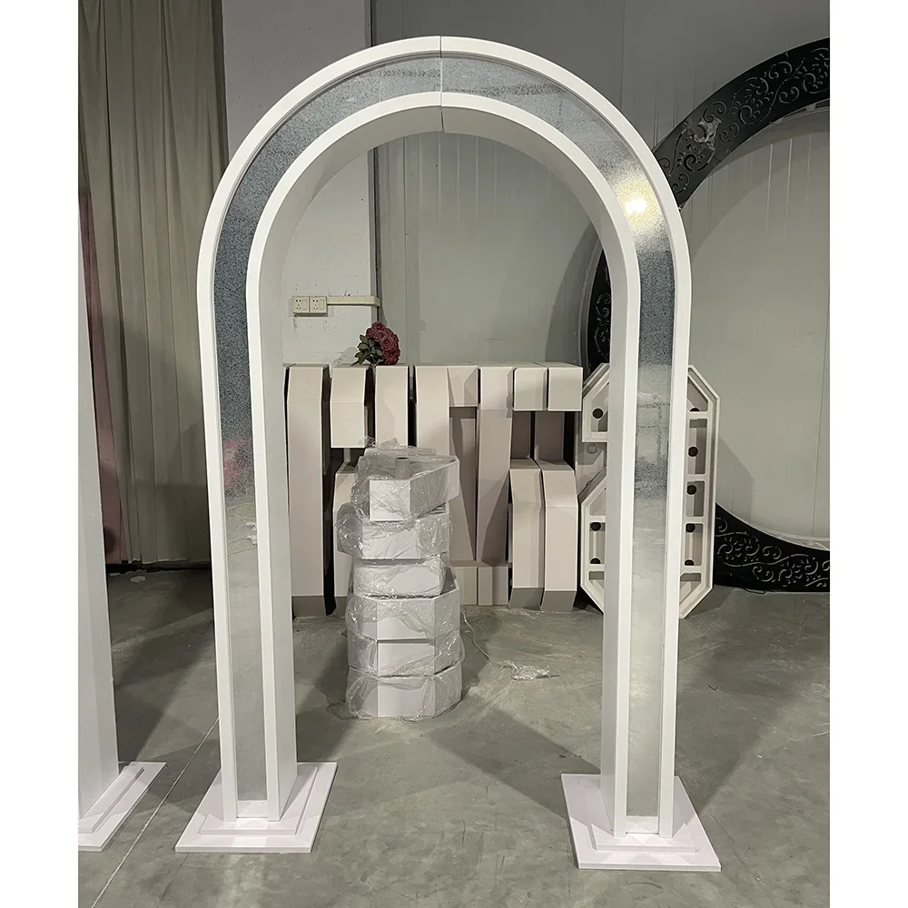 ダブルセミサークルウェディングゴールドアーチ背景スタンドPVCラウンド背景フレームアクリルアーチフレームウェディング背景用