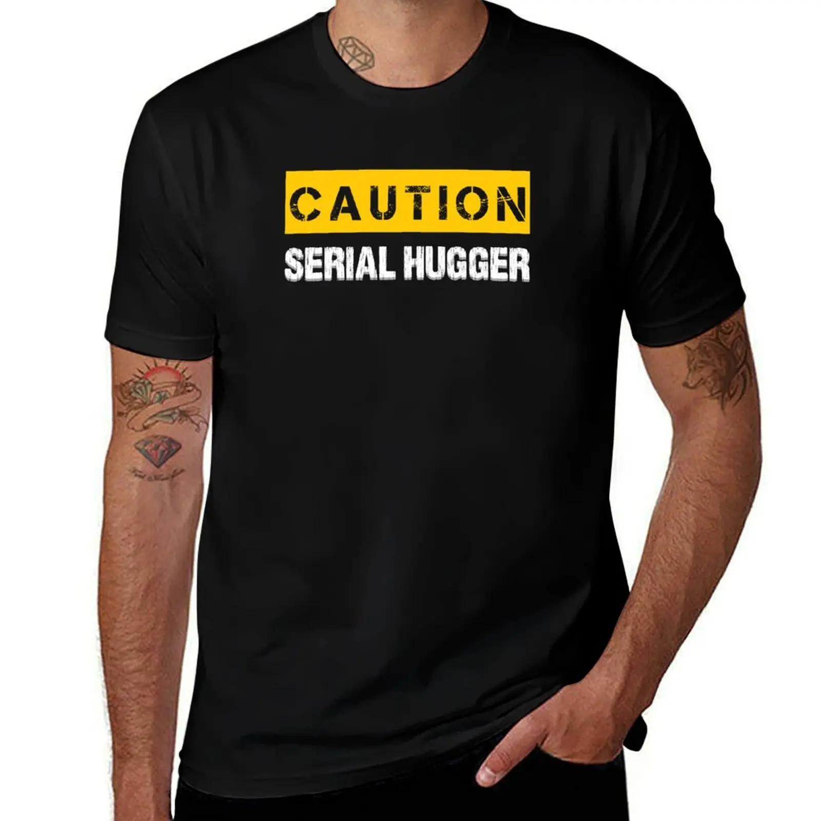 

Caution : Serial Hugger - Funny Hugs & Hugging Caution Sign T-Shirt cotton t shirts man 100% man tshirt T-shirt