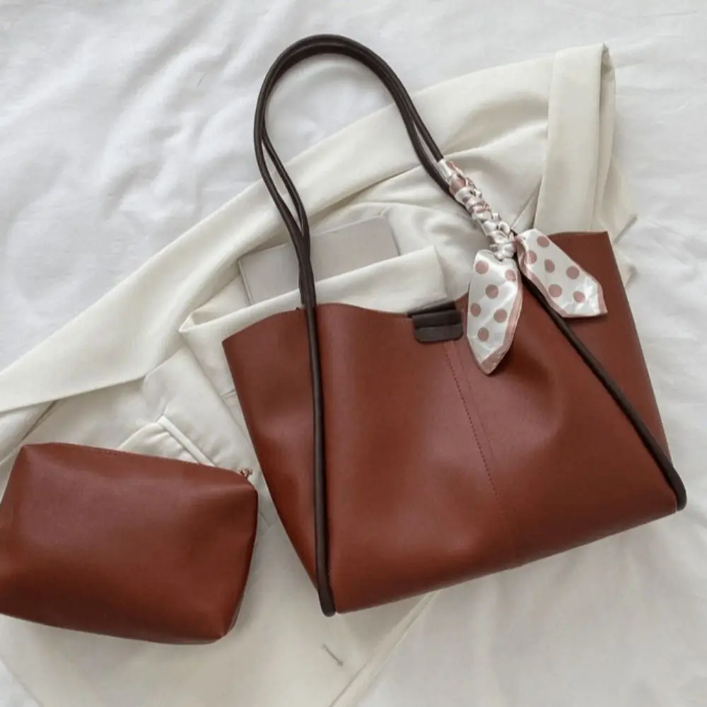 

Женская сумка-тоут из искусственной кожи с маленькой сумкой, большая вместительная сумка для шелкового шарфа с ремнями, сумка из искусственной кожи, портативная сумка из искусственной кожи для подмышек