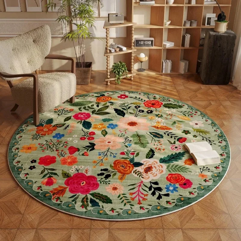 Europäischer Pastoraler Stil Komfortabler Runder Teppich Bunter Blumen-Bohemian-Landhaus-Dekorteppich Badezimmer Rutschfeste Türmatte
