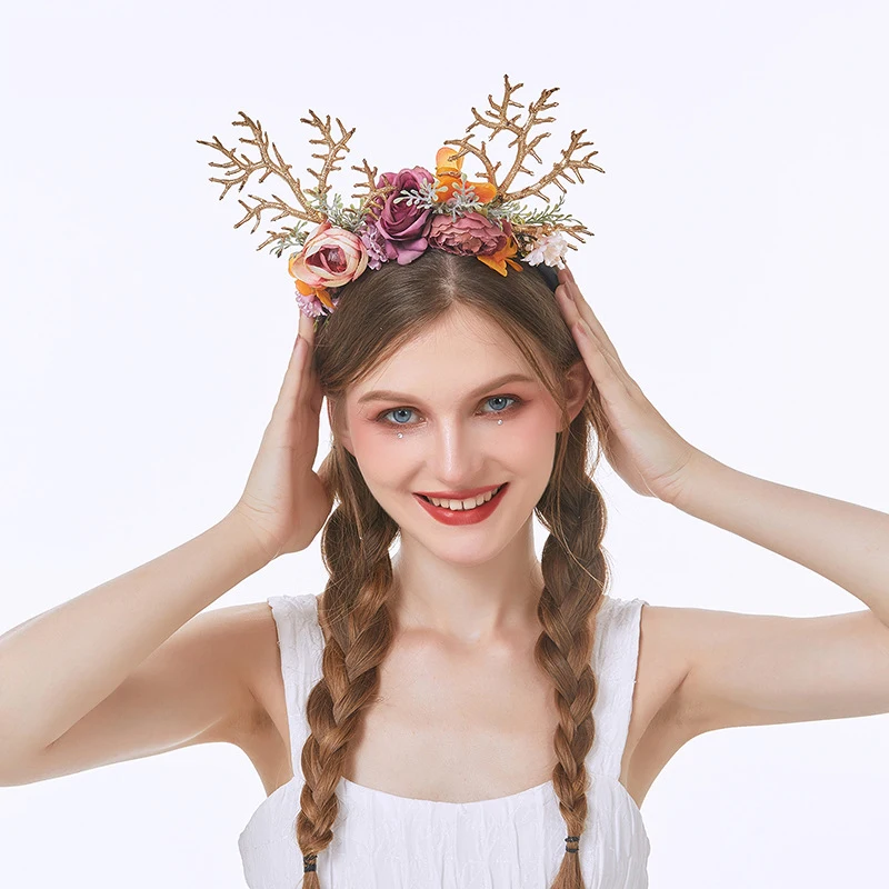 Fascia per capelli con fiori di corna di natale per le donne ragazze regalo per la festa di capodanno cerchio per capelli fascia per capelli di moda