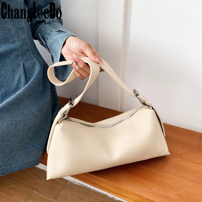 

French Single Shoulder Bags For Women Simple Design Women Bag Armpit Shoulder Purse Leather Solid Color Lady Handbag Hobos