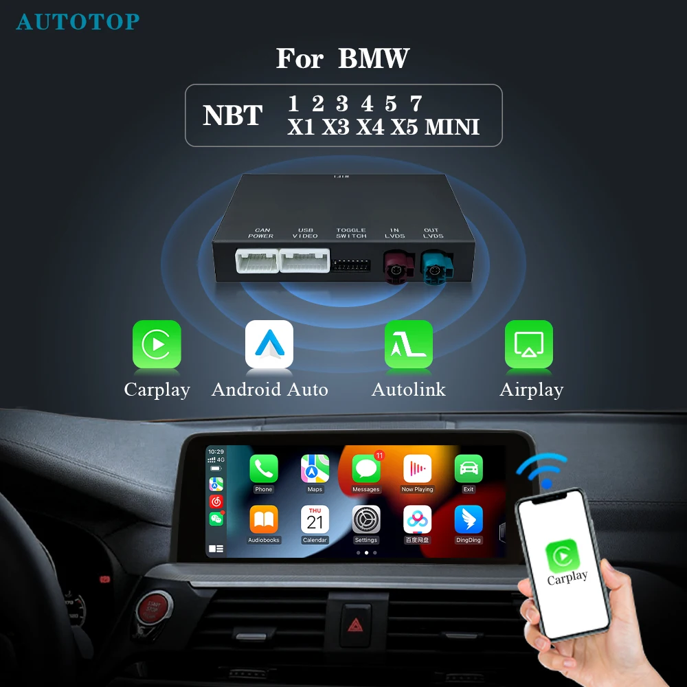 AUTOTOP Wireless Carplay Android Auto Adapter Box for BMW 1/2/3/4/5/X3/X4/ F20 F21 F22 F23 F30 F31 F32 F33 F34 F36 F10 F11 NBT