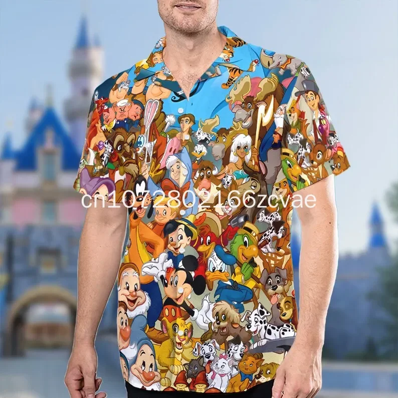 Camisa de praia de manga curta masculina e feminina, Disney Princess, Camisa havaiana branca de neve, infantil, Novo, 2022