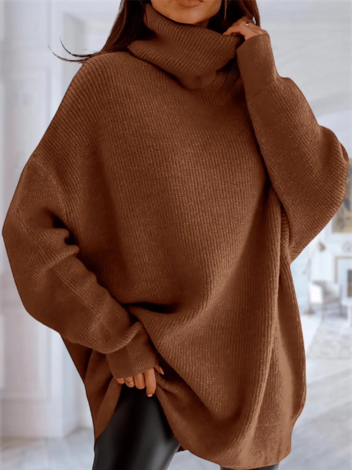 

Женский свитер с высоким воротником «летучая мышь», свободный пуловер массивной вязки для осенней повседневной одежды