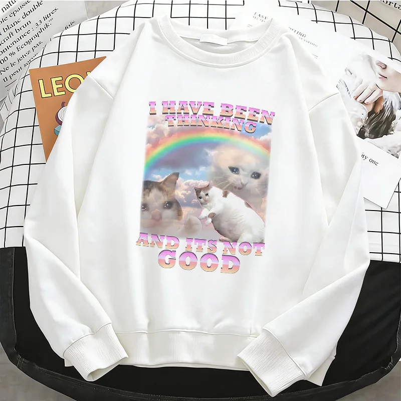 

Толстовки Rainbow Cat: базовые теплые флисовые свитшоты, мягкие дышащие пуловеры с круглым вырезом, повседневная женская одежда