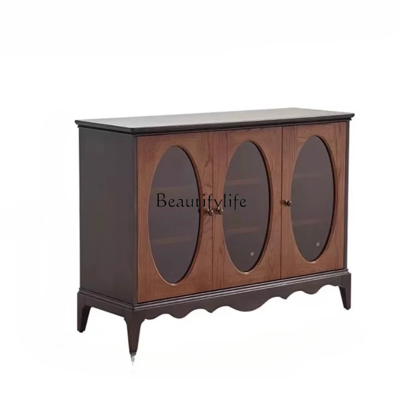 

French retro solid wood dining side cabinet, antique American living room wall locker