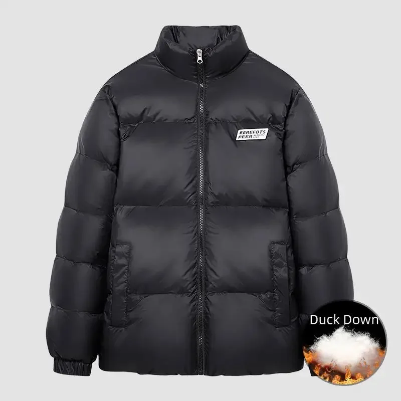 Uetey-Casaco puffer de pato branco masculino e feminino, casaco grosso quente, gola impermeável com estande, jaquetas unissex casuais, moda inverno