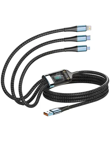 100W Fast Charging Cable Multi Charger Cable Nylon Braided Multiple USB Universal 3 in 1 Charging Cord Adapter with Type-C Micro