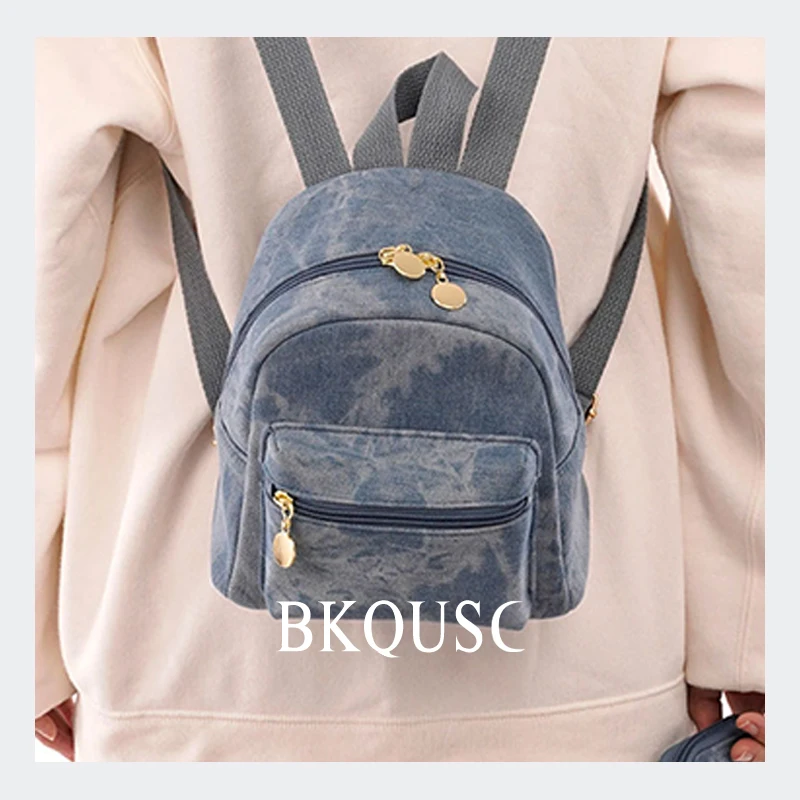 Women Fashion Washed Retro Student School Bag Mini Denim Backpack Ladies Daily Casual Bags Female Stylish Small College Backpack