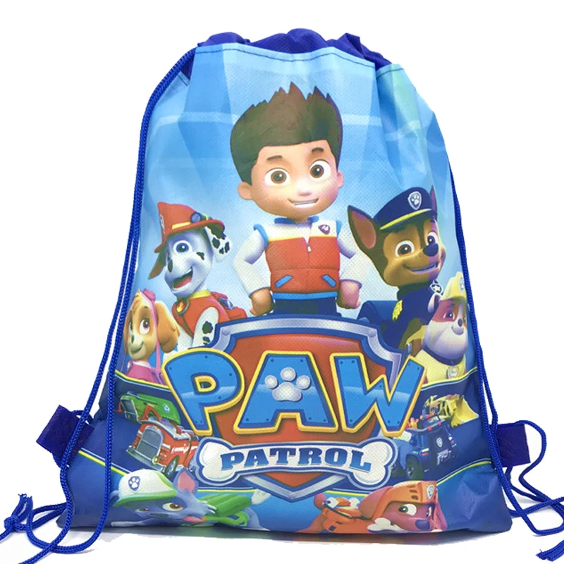 Paw Patrol Gift Bag Non-woven Kids Boys Birthday Party Gift Shopping Bag Drawstring Backpack Festival Christmas Party Supplies