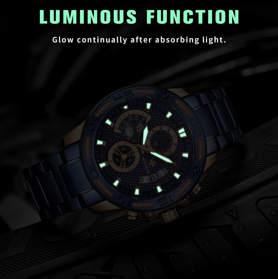 WWOOR Men's Watches Luxury Sports Chronograph Quartz Watch For Men Stainless Steel Waterproof Luminous Male Relogio Masculino