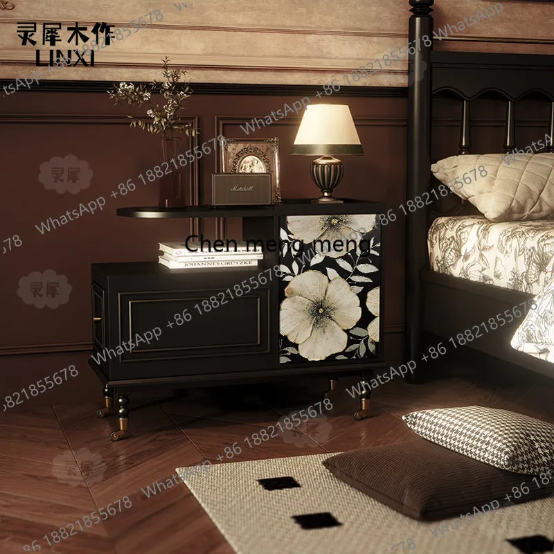 French style, solid wood removable coffee table, medieval storage trolley, household storage edge, multi-functional locker