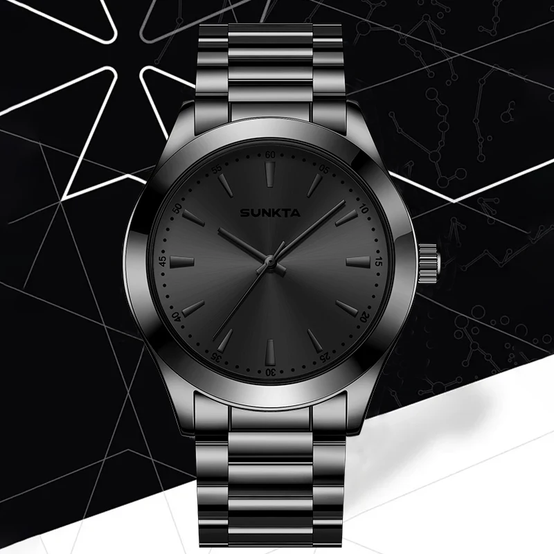 

New Sunkta Casual Luxury Man Watch Business Fashion Simple Clock Stainless Steel Band Waterproof Retro Quartz Men's Wristwatches