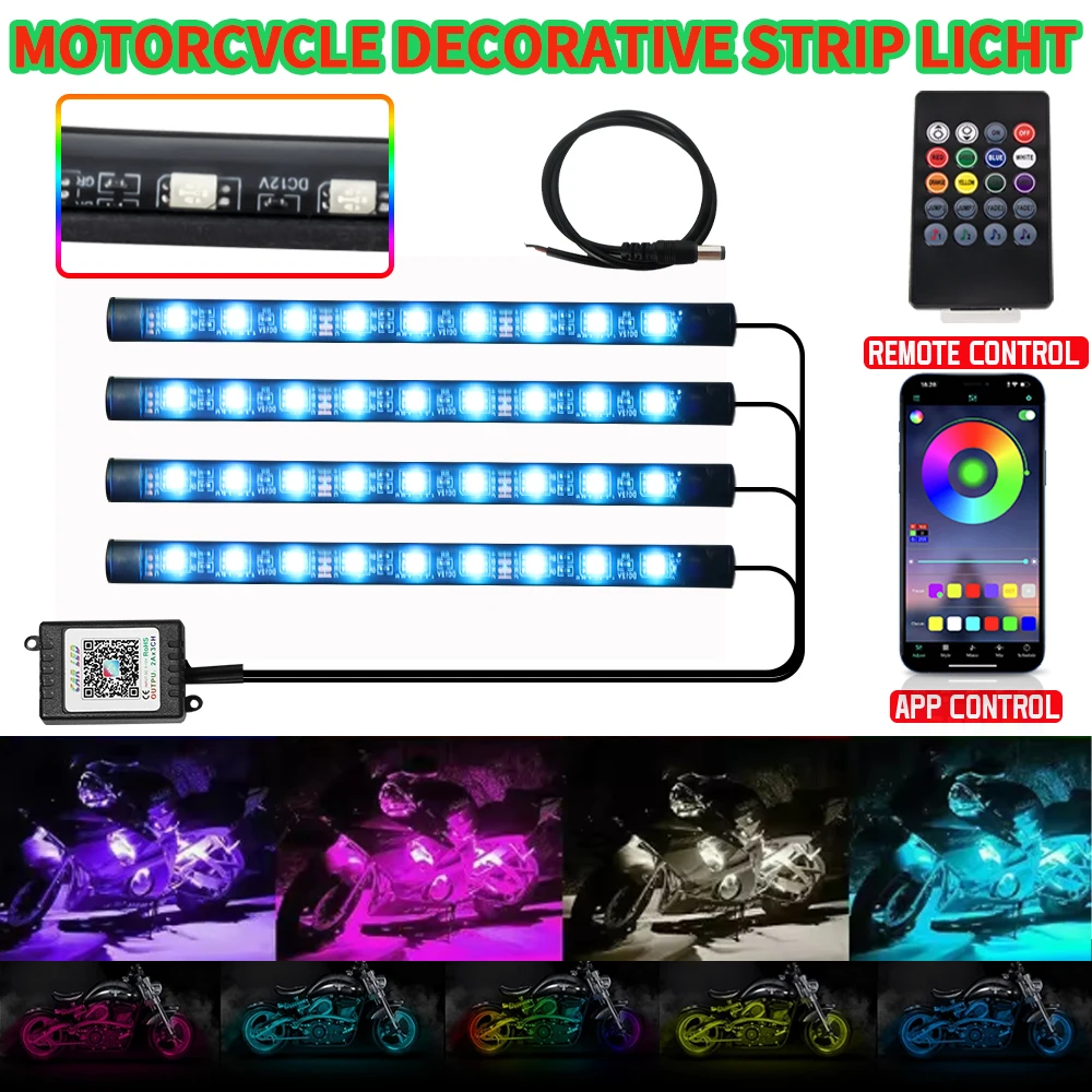 Motorcycle 36 LED RGB Neon UnderGlow Light Strip Kit Wireless Remote Control For Harley Yamaha Car Decorative Lamp