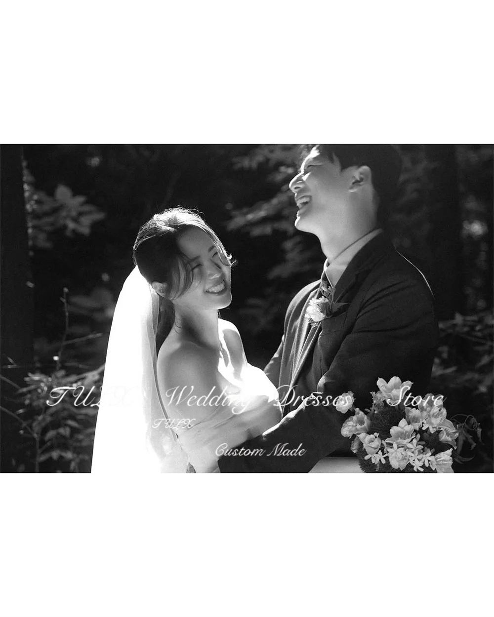 TULX Elfenbeinfarbenes Organza-Hochzeitskleid то Seznica Emma Korea Fotoshooting, trägerlos, schulterfrei, A-Linie, lange Brautkleider, Korsett, individuell gestaltet