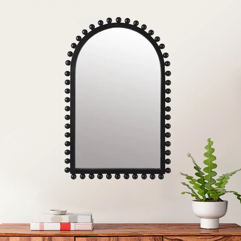 

Modern simple black MDF wooden frame bead hanging mirror, home decoration mirror