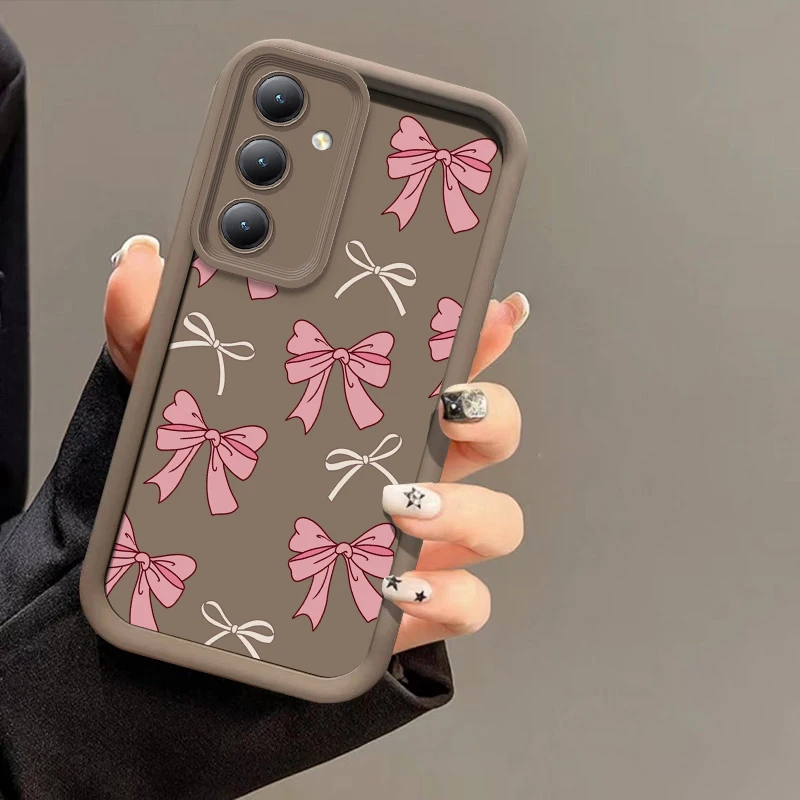S24 Ultra Cute Pink Bow Knot Case For Samsung Galaxy S24 S25 S21 S20 S23 S22 FE Plus Ultra Shockproof Silicone Soft Phone Cover