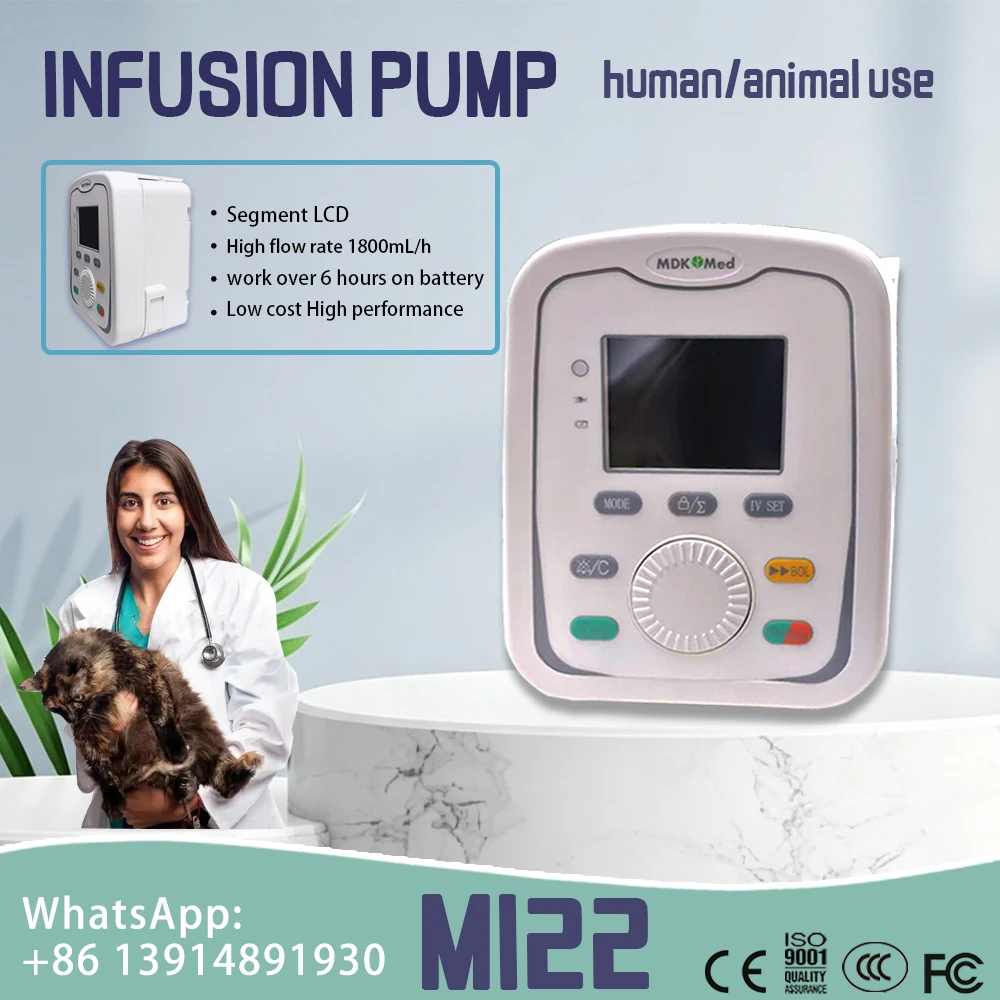 1800mL/h Max Flow Infusion Pump MI22, Portable Rechargeable LCD Device for Animal & Human Infusion Work