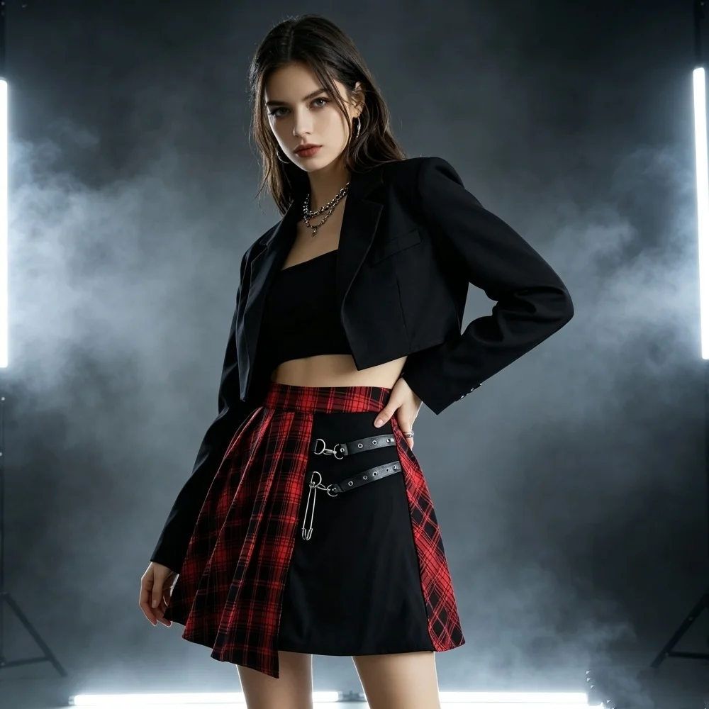 Womens High Waist Pleated Mini Skirt Asymmetric Cutout Irregular Skater Skirts Streetwear Hip Hop Party Club Short A-line Skirt