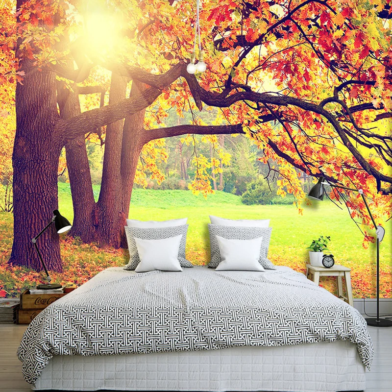 

Custom 3D Photo Wallpaper Mountain Forest Autumn Maple Leaf Natural Landscape Non-woven Art Mural Living Room Bedroom Wallpaper