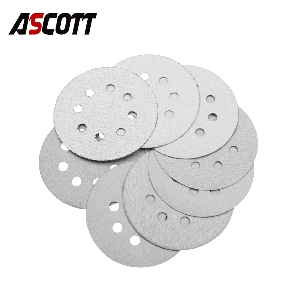 

5Inch 125mm 8 Hole Waterproof Sanding Discs 60-1000 Grit White Self-adhesives Sandpaper for Sander Polishing Metal Rust Removal