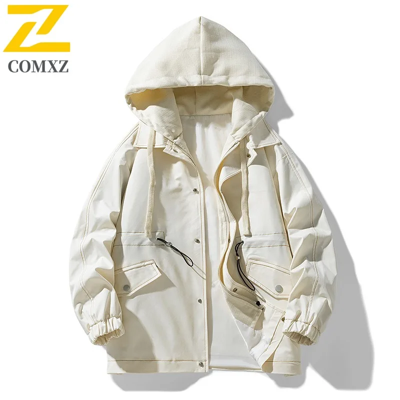 

COMXZ 2025, куртка с капюшоном в японском стиле, унисекс, повседневное однотонное водонепроницаемое солнцезащитное спортивное пальто на открытом воздухе 7903