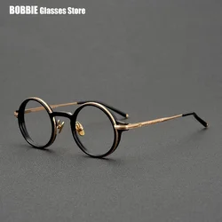 Japanese Handmade Titanium Acetate Glasses Frame Vintage Round Eyeglasses Frames Eyewear Men Women Fashion 2024 Creative Design