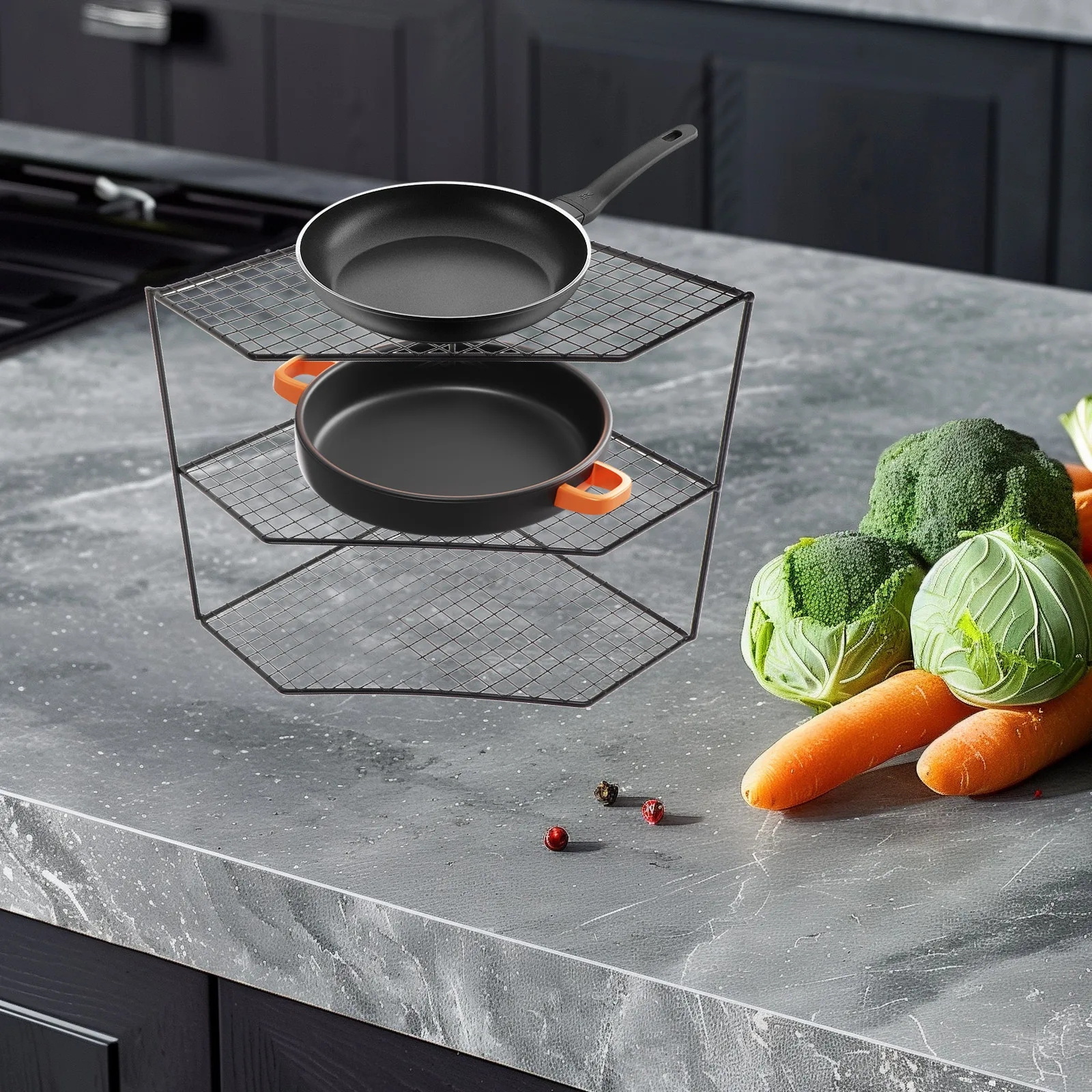 

Pot Storage Household Pan Organizer Kitchen Shelf Countertop Cabinet Iron Reusable Multi-Function Sink Rack Floor