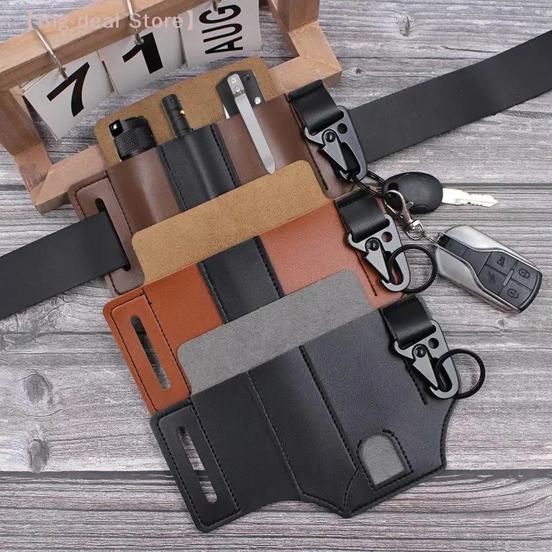 Picture 3: 1Pcs Portable Tool Organizer Leather Holster Tactical EDC Tool Holder Leather Waist Pack Knife Sheath Flashlight Keychain Holder