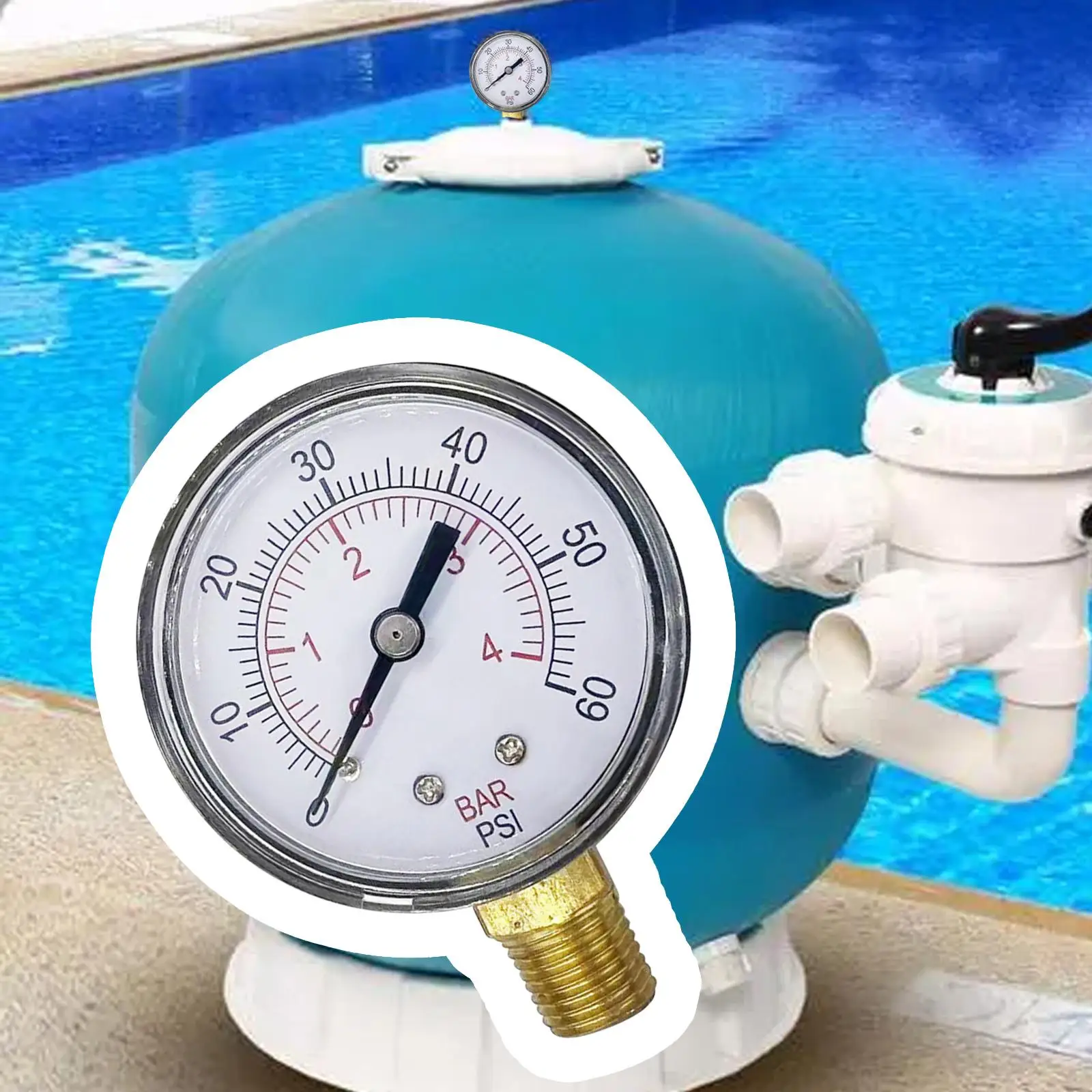 Filter Pressure Gauge High Performance Pressure Test Premium Easy to Install Bottom Mount for Swimming Pool Aquariums Hot Tubs