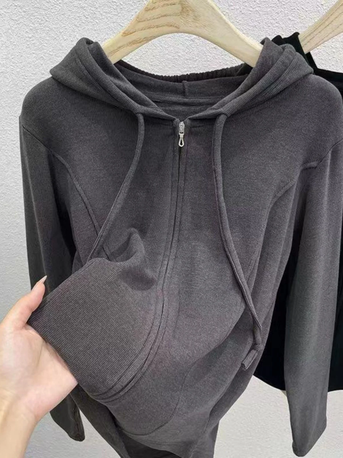 Hooded Zipper Large Size Velvet Short Jacket Women's 2024 Autumn Winter New Open Cardigan Long Sleeve Base Shirt Casual Top