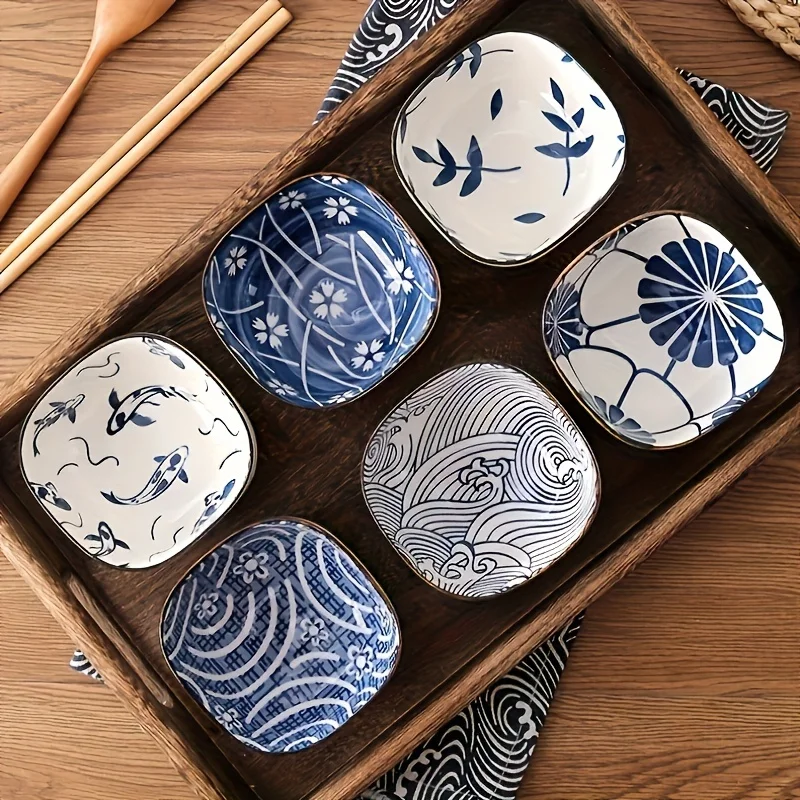 6Retro Japanese Ceramic Soaking Bowl Set - Perfect for Sauce、Snacks and Seasonings - Family Kitchen、Ideal for Western Restaurant